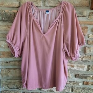 Old Navy Faux Velvet Top Vee Neck Cropped Pink Blush Women's Size XL